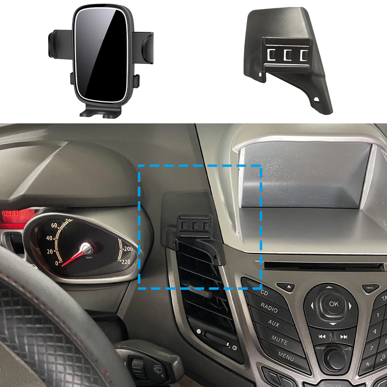 fit for Ford Fiesta 2009 2010 2011 2012-2014 ​​Custom Fit Phone Holder Mount Dashboard Screen Base No Drill Car​​ accessoires