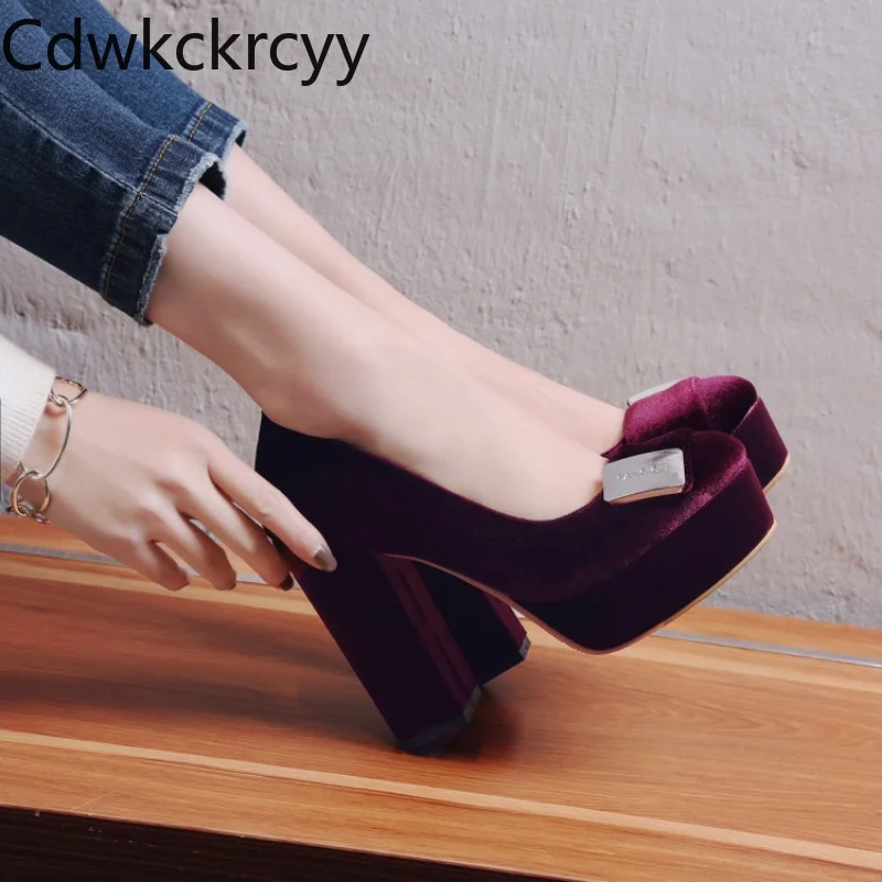 Spring and Autumn New style Suede fashion Round head high-heeled Women\'s Shoes sexy party Thick heel Women Shoes size 34-42