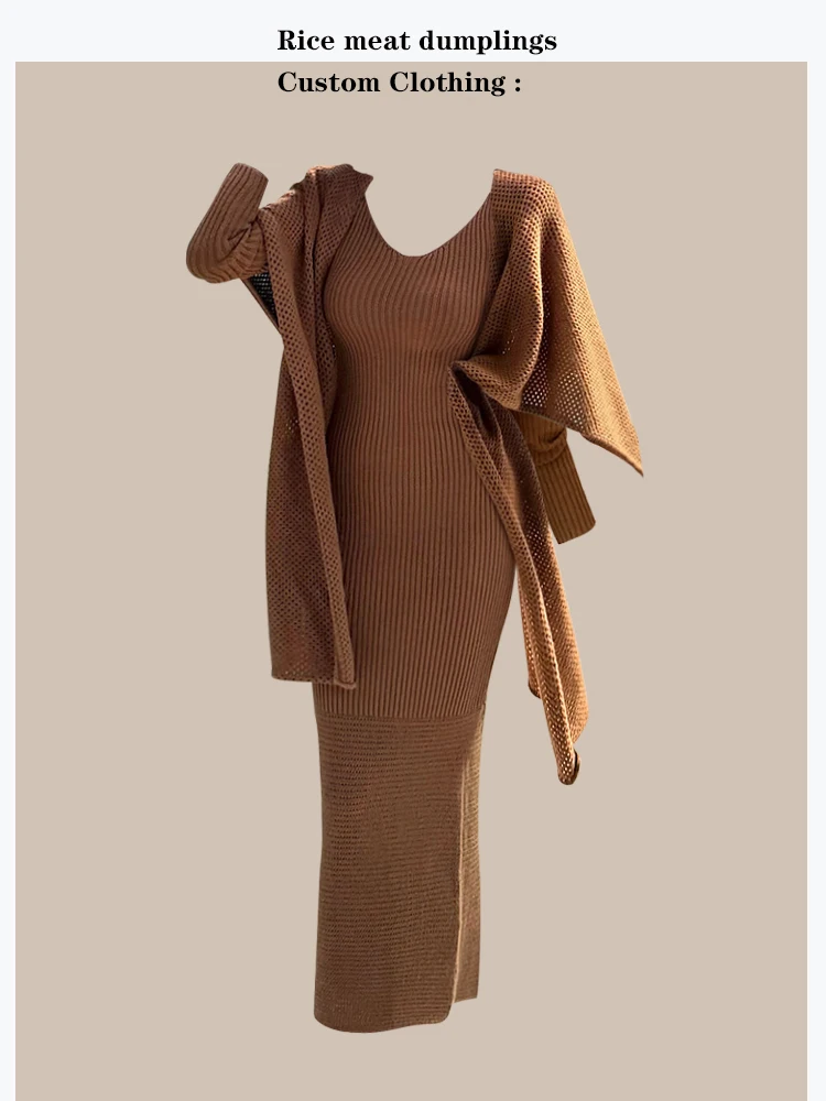 

Sweet Caramel Color Slimming Commute Ready Light Brown Dress with Shawl Two Piece Set Vintage Style Women's Fashion Ensemble