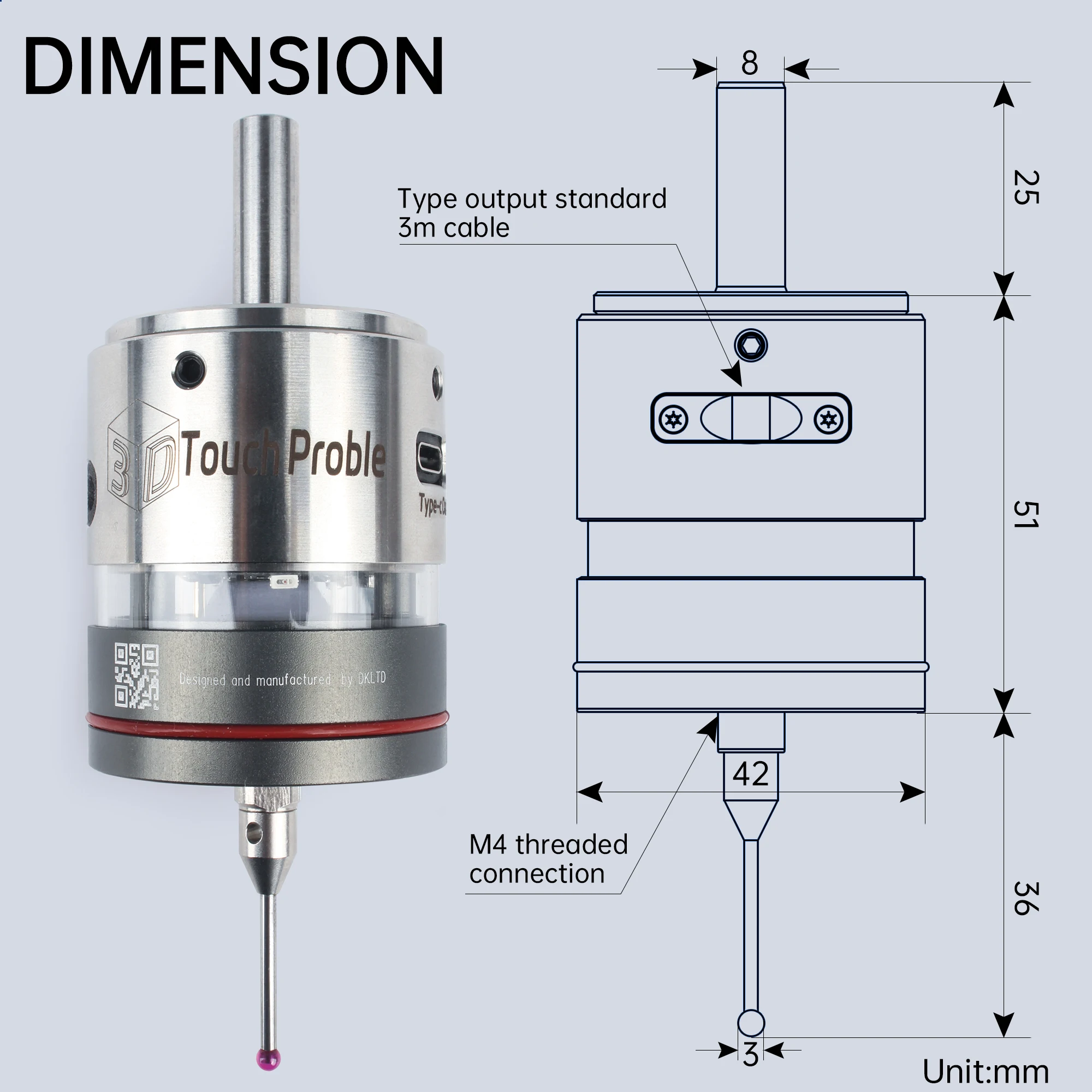 3D Photoelectric  Z Axis Probe WP 500 CNC Machining LED Sound Optical Edge Finder Touch Probe High Precision 0.001mm