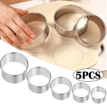 5PCS Round Stainless Steel Biscuit Mold Dumpling Skin Cutting Mold DIY Biscuit Pastry Cake Baking Tools Kitchen Baking Gadget 1