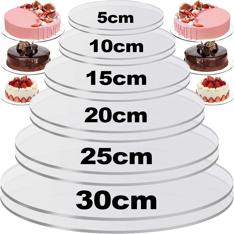 Discos acrílicos para pastel de 5-30cm, plato Base redondo transparente para pastel, bandeja reutilizable para pastel para fiesta de cumpleaños, herramienta de decoración para hornear en la cocina