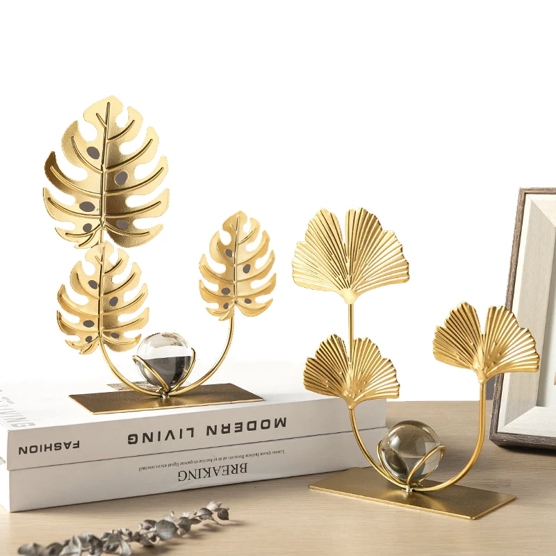 Golden Ginkgo Biloba, Maple Leaf Crafts Leaf Sculpture Luxury Living Room Decoration Ornament