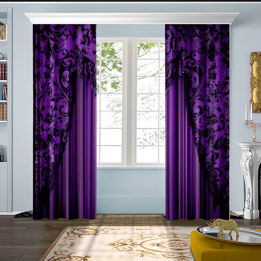 2PCS Mysterious Purple Pattern Curtains, Abstract Print, Modern Window Drapes for Living Room Bedroom Home Decor