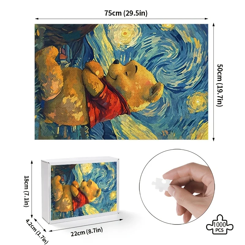 1000pcs Disney Winnie the Pooh Poster and Puzzle, Adult Puzzle, High Quality, Stress-Relieving Fun Family Game, Ideal for Birt