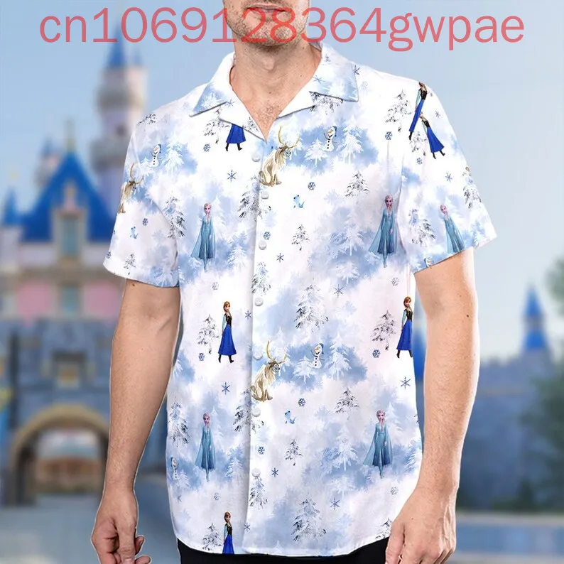 

Disney Frozen Olaf Anna Elsa Hawaiian Shirts Men's Women's Summer Casual Short Sleeve Beach Shirts Fashion Kids Button Shirt
