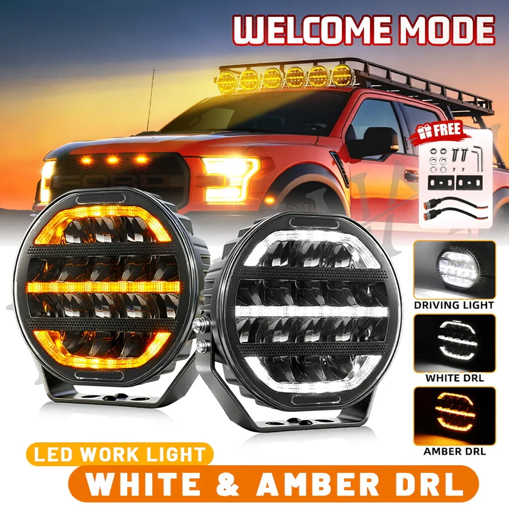 HL 7inch LED Driving Light With Amber White Sequential DRL IP68 LED Pods off-road use Auxiliary Lights For Wrangler Truck Pickup
