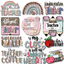 Pencil Notebook Teacher Leopard Print Letter Patches Iron Sticker for Clothing Transfers Washable DIY Appliques