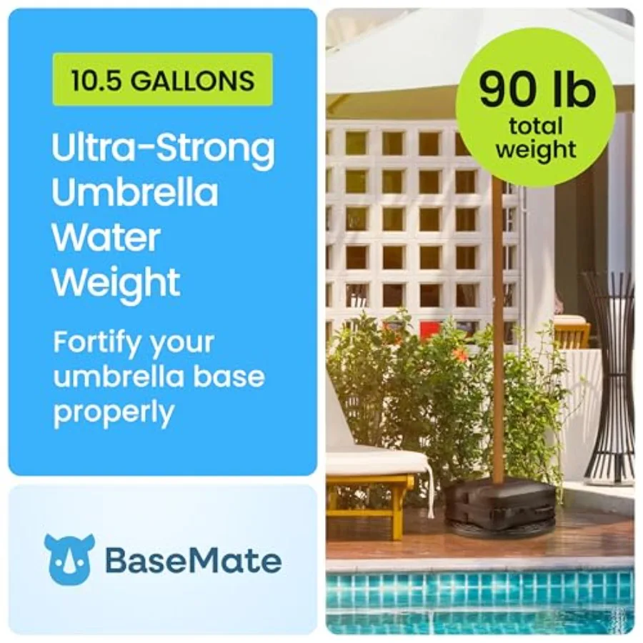 Rhino BaseMate Umbrella Base Weight Water Bag with Side Slot Opening, Black 30L, 70Lb Water-Filled Bag for Umbrella Stand Canti