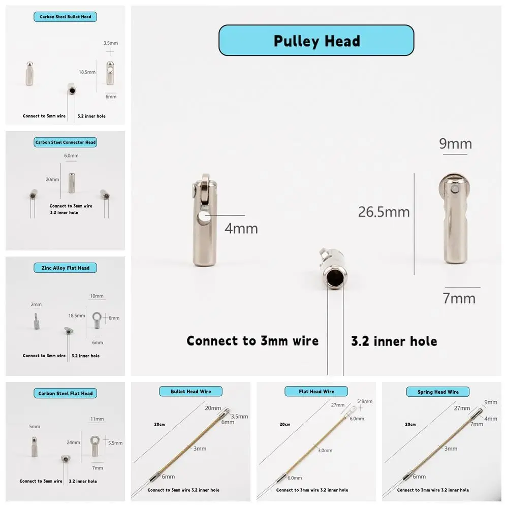 Cabezal de conector extractor de alambre de acero al carbono, conexión a herramientas de electricista de alambre de 3mm, enhebrador elástico de Cable