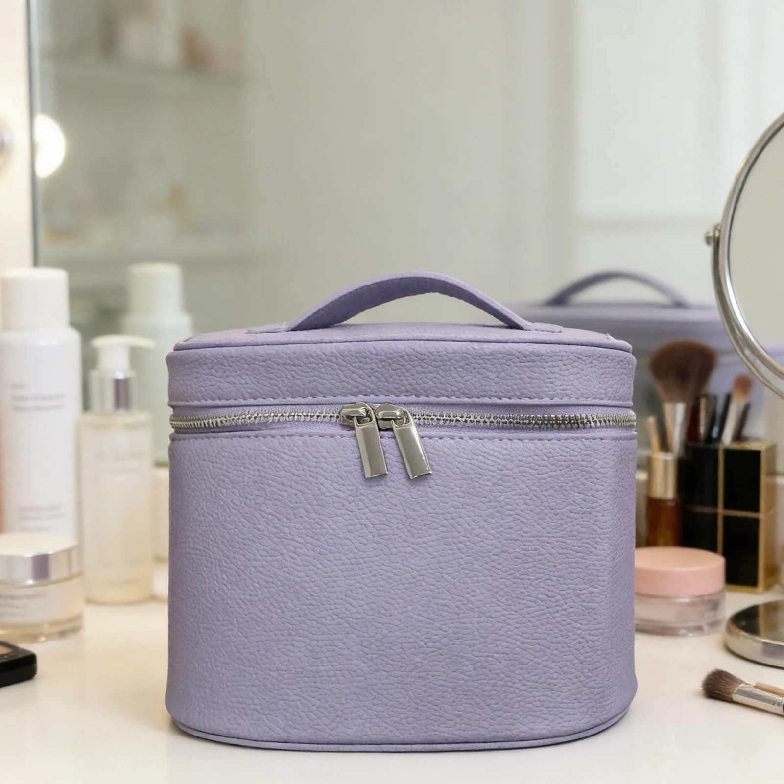 Cosmetic Bag Detachable Makeup Organizer Waterproof PU Leather Handheld Toiletry Case for Women's Trip