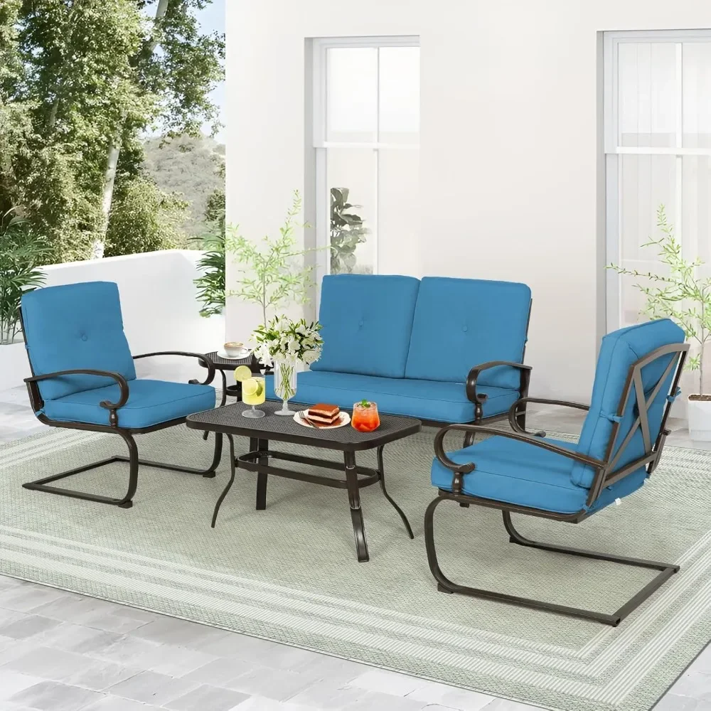 

5 Piece Metal Outdoor Furniture Patio Chair Set, Wrought Iron Patio Chair Set with Cushions
