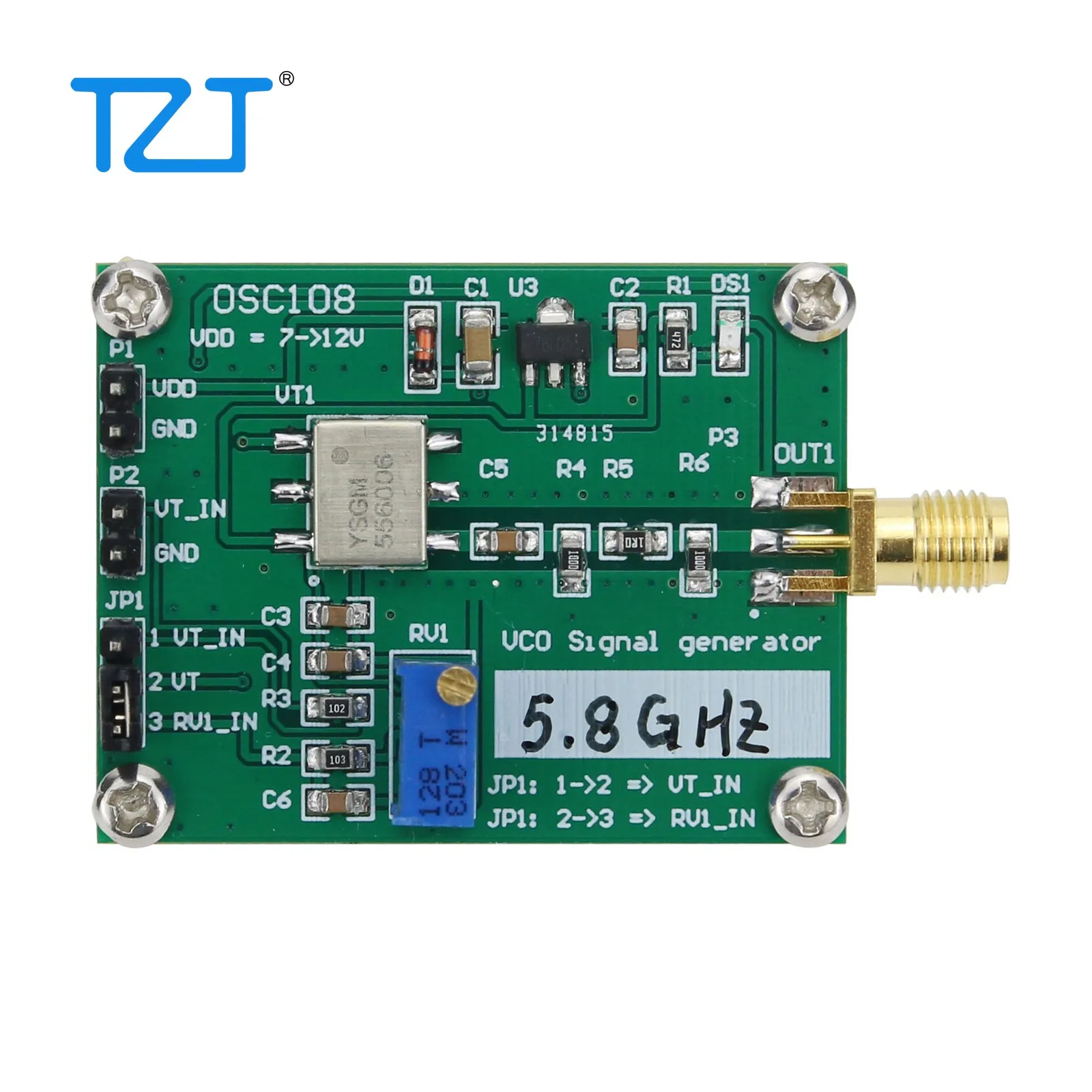 

TZT Microwave Voltage Controlled Oscillator (5.8G 5725-5850MHz) Signal Generator RF VCO Signal Source