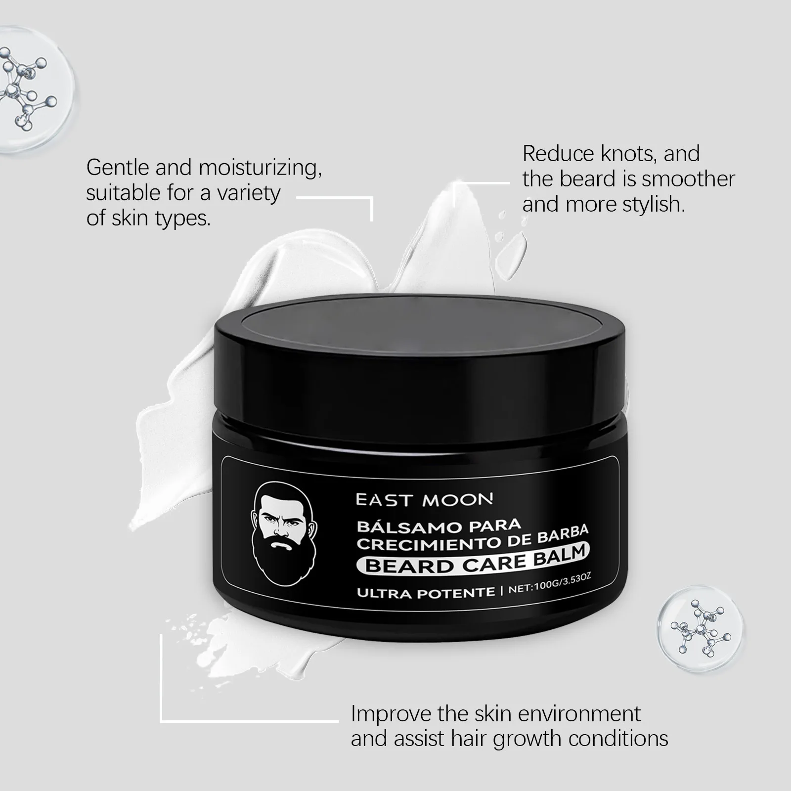 كريم العناية باللحية من إيست مون كولاجين لتحسين الترطيب وغير المهيج وتقليل الاحتكاك بلسم تصفيف اللحية الاحترافي للرجال