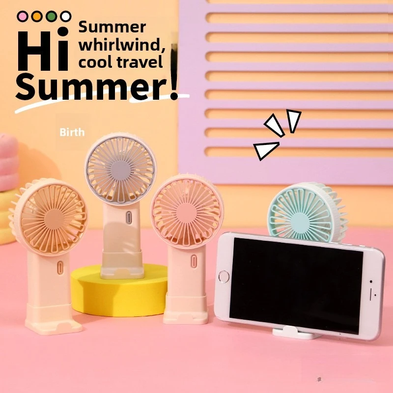 New USB Charging Mini Handheld Small Fan Phone Stand and Portable Student Cartoon Office Fan Ideal Gift