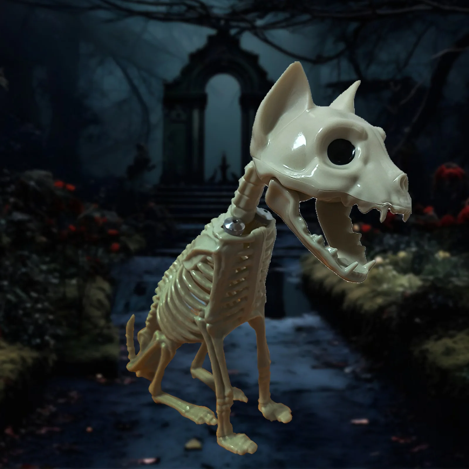 Posable Plastic Skeleton Cat Haunted House Decor Scary Bone-Chilling Ornaments for Halloween Party, Yard & Home Decor