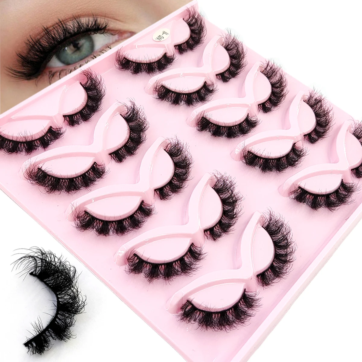 10 Paar natürliche russische gestreifte Wimpern, flauschige künstliche Nerzwimpern, 3D-falsche Wimpern, voluminöse, gekräuselte falsche Wimpern