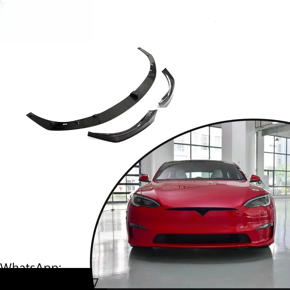 

For Tesla Model S Plain 2021-2023 REAL CARBON FIBER Front Bumper Lip Spoiler Splitters
