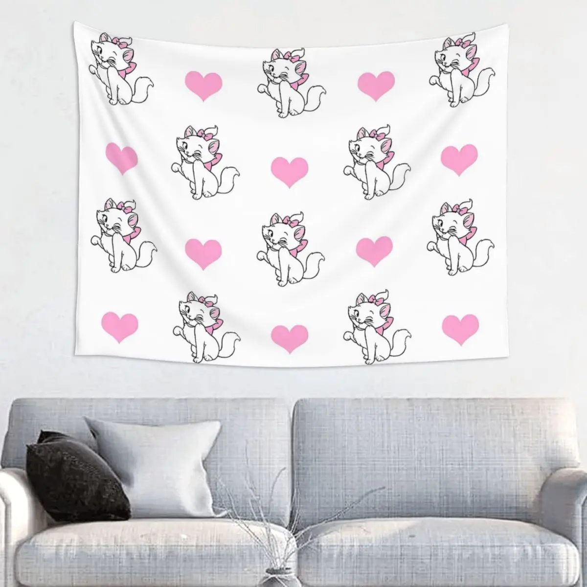 Cute Kitty Heart Marie Cat Aristocats Tapestry Hippie Polyester Wall Hanging Wall Decor Beach Mat Art Wall Tapestry