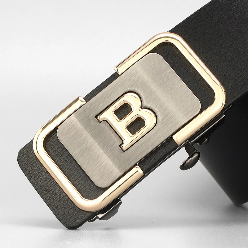 

High quality letter b Automatic Buckle belts men luxury famous brand toothless no holes genuine leather younth casual Waistband