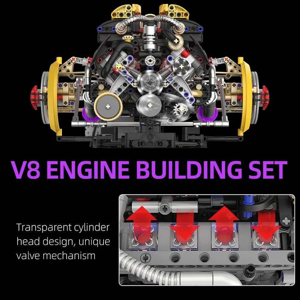 DIY V8 Engine Model Kit with 1394 Pieces, Functional & Illuminated, STEM Toy for Ages 8-14