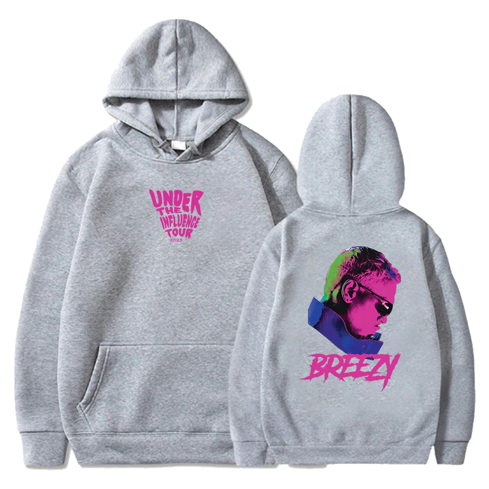 Chris Brown Merch Under The Influence Tour Breezy Álbum Moletom com capuz de manga comprida Estilo Hip Hop Roupas masculinas femininas