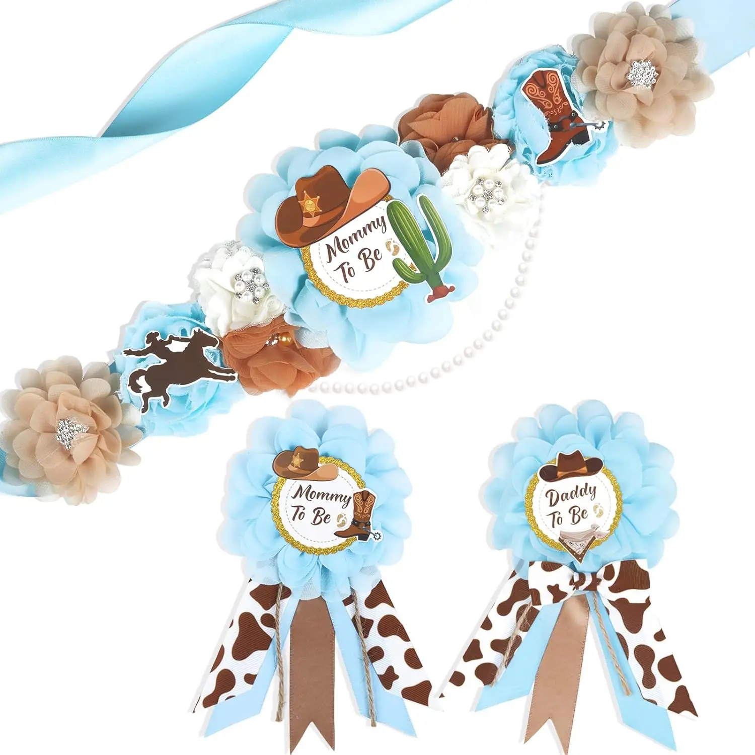 Cowboy Baby Shower Decor Maternity Sash Cowboy Mommy To Be Daddy To Be Corsage for Western Cowboy Decorations