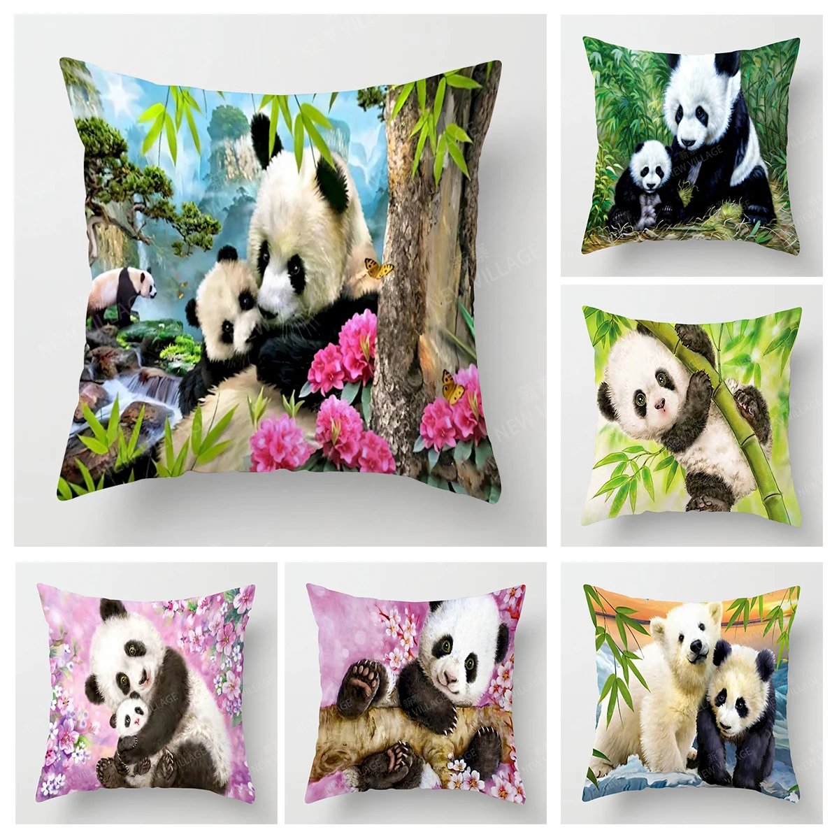 Unframed Home Living Room Decoration Cushion Covers Short Plush Panda And Bamboo Throw Pillow Cover 45x45 Pillowcase 40x40cm