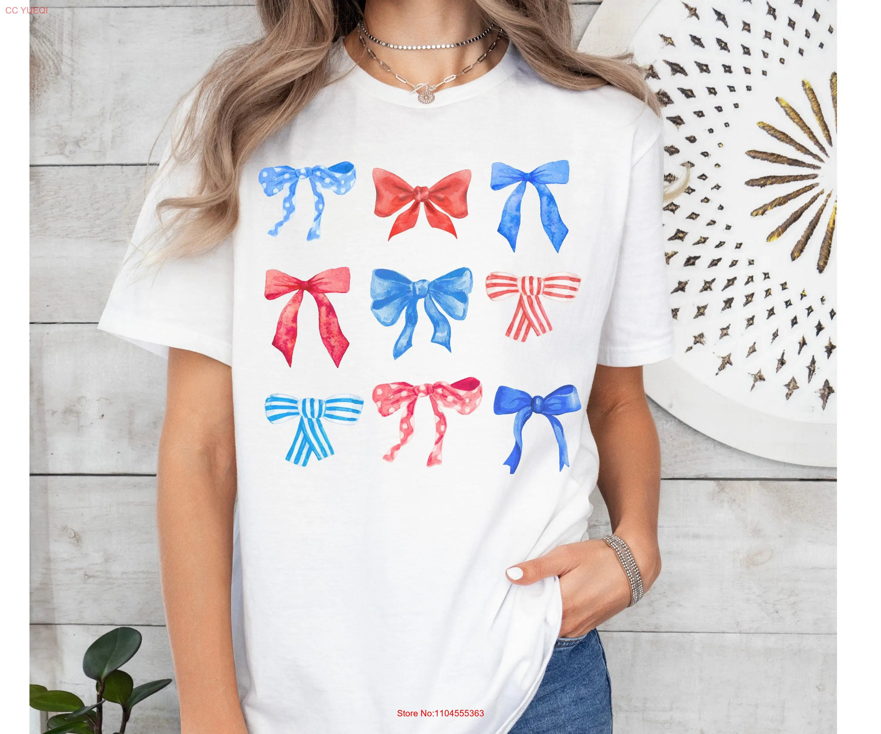 

4th of July Bow T Shirt Coquette Aesthetic Patriotic Cute Independence Day American Girly Fourth Country Girl