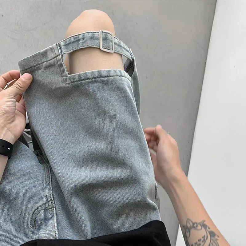 Pants Men's Washed Ripped Denim Shorts Men's Summer Thin Loose Retro Five-point Pants