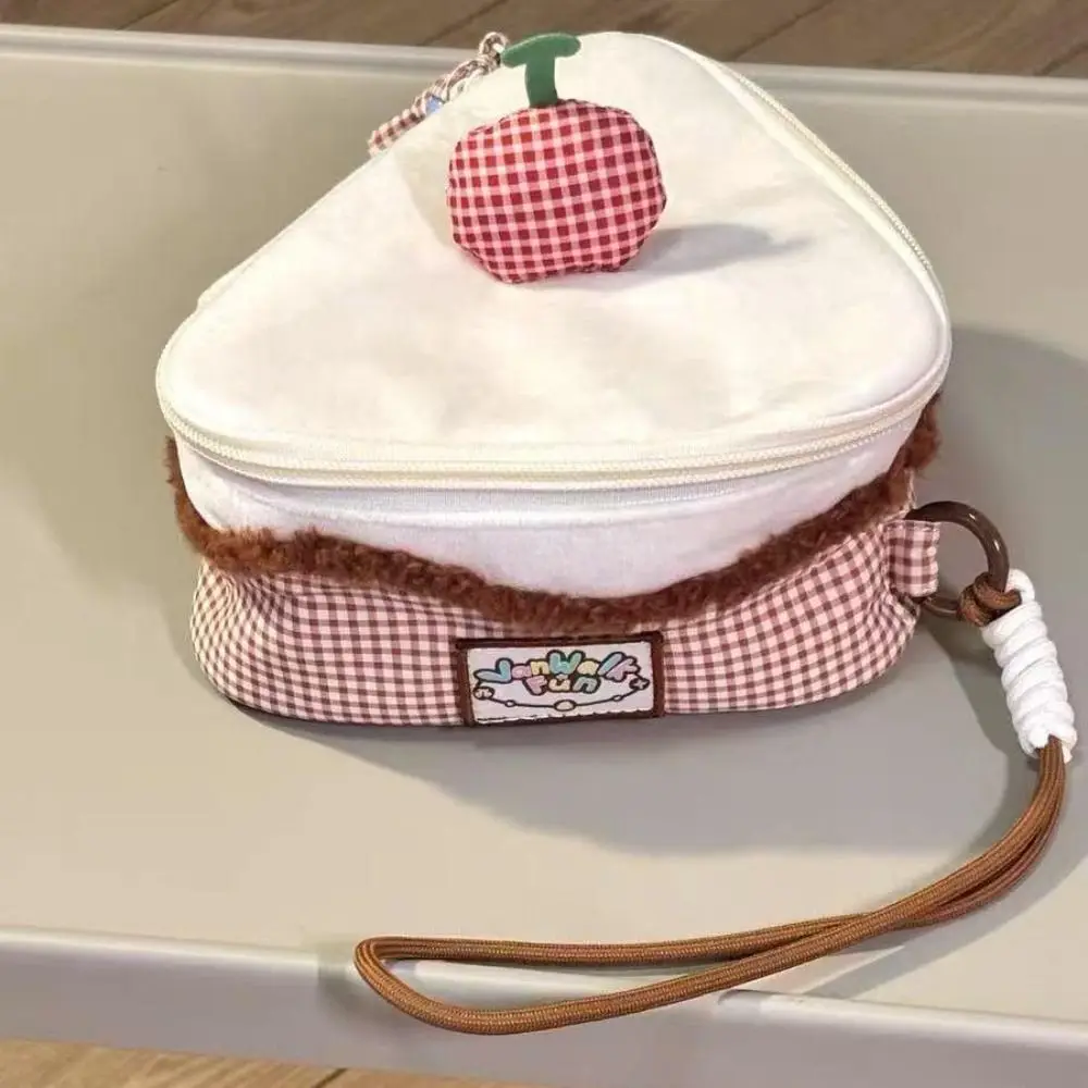 Kawaii Cherry Makeup Bag Large-capacity Triangular Cake Cosmetic Pouch Flip Design Camera Bag Women