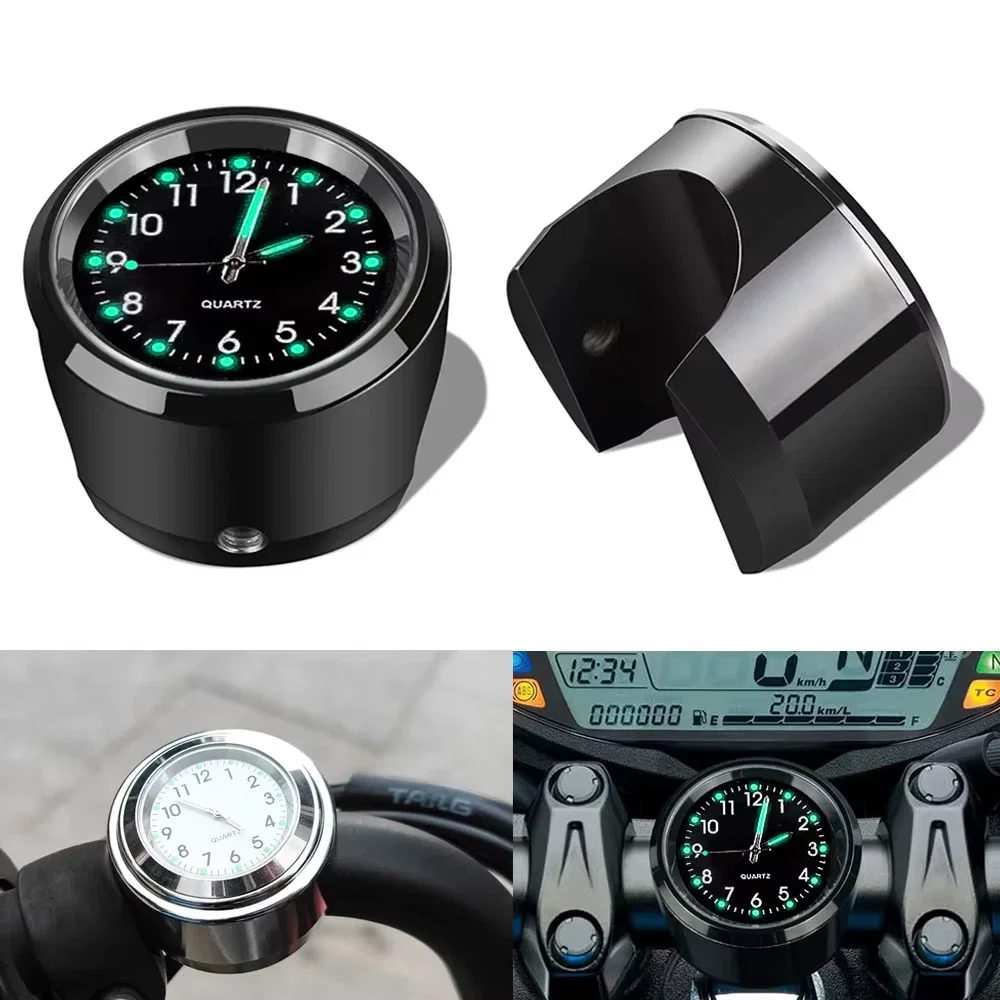 Aluminum Luminous Quartz Watch 22-25mm Motorcycle Scooter Bicycle Handlebar Mount Clock Time Display Clock Moto Accessories