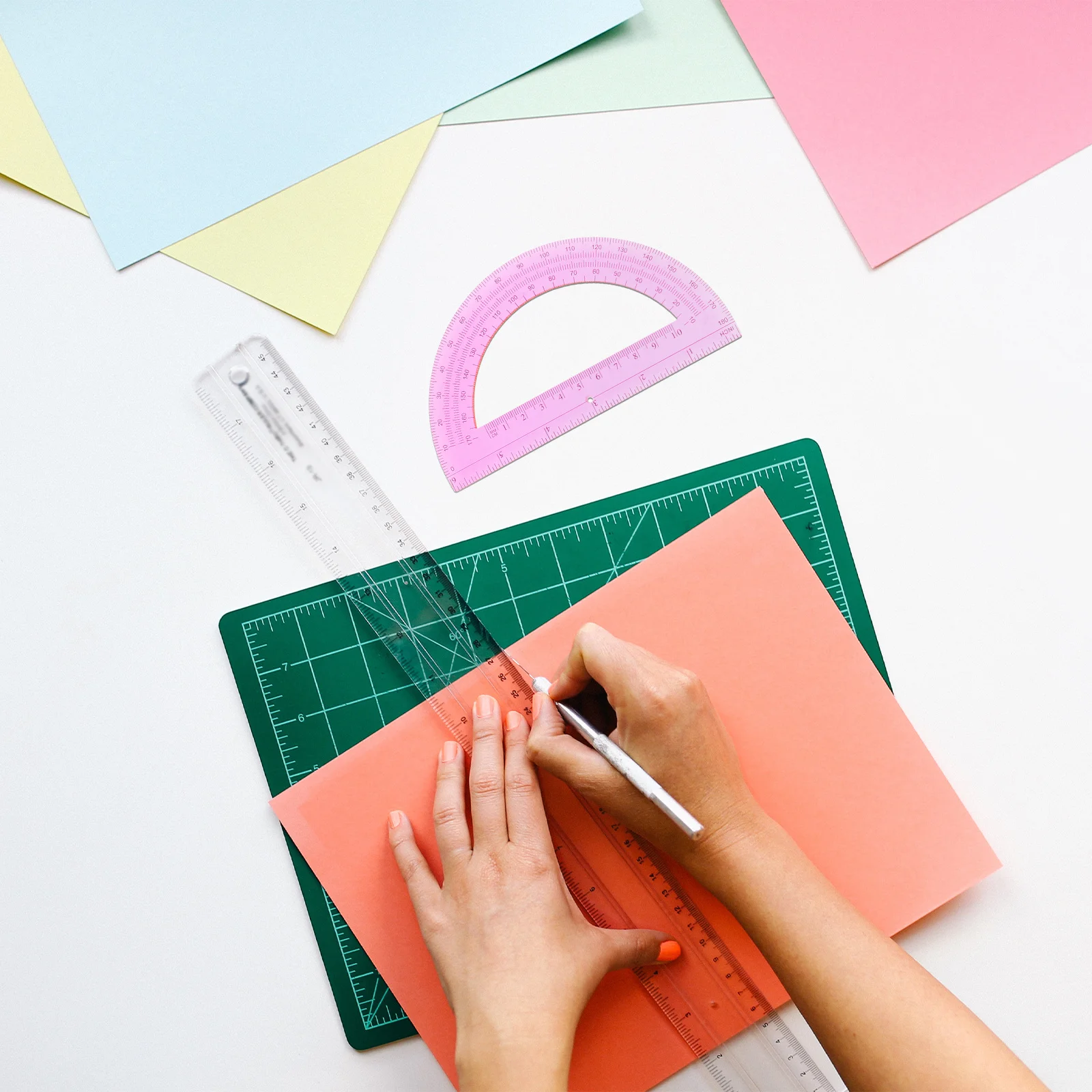 5Pcs Protractor Set Plastic Math Measuring Tool Small 180 Degree Angle Ruler for Students Drafting Drawing Office