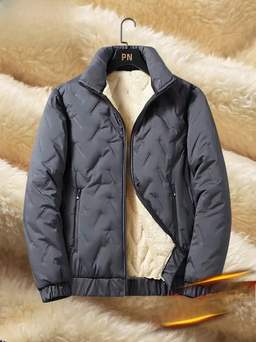 

Men's Thiened Fce Lined Stand Collar Cardigan Warm Faionable Polyester Fiber Long Sve Zipper Decoration Casual Coat