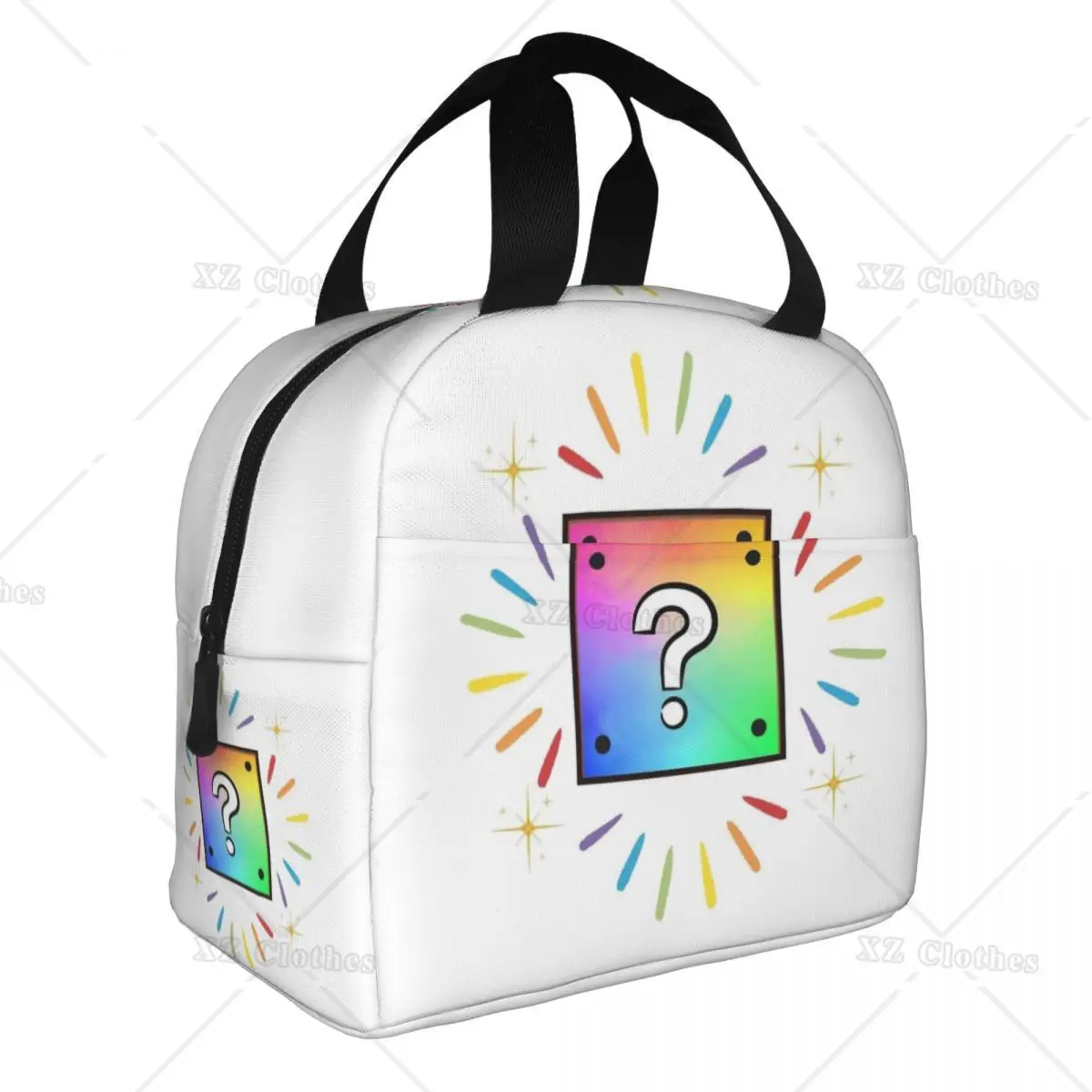 Colorful Question Block Insulated Lunch Bag Portable Container Cooler Tote Bag Lunch Box with Pocket for Women Men Beach Outdoor