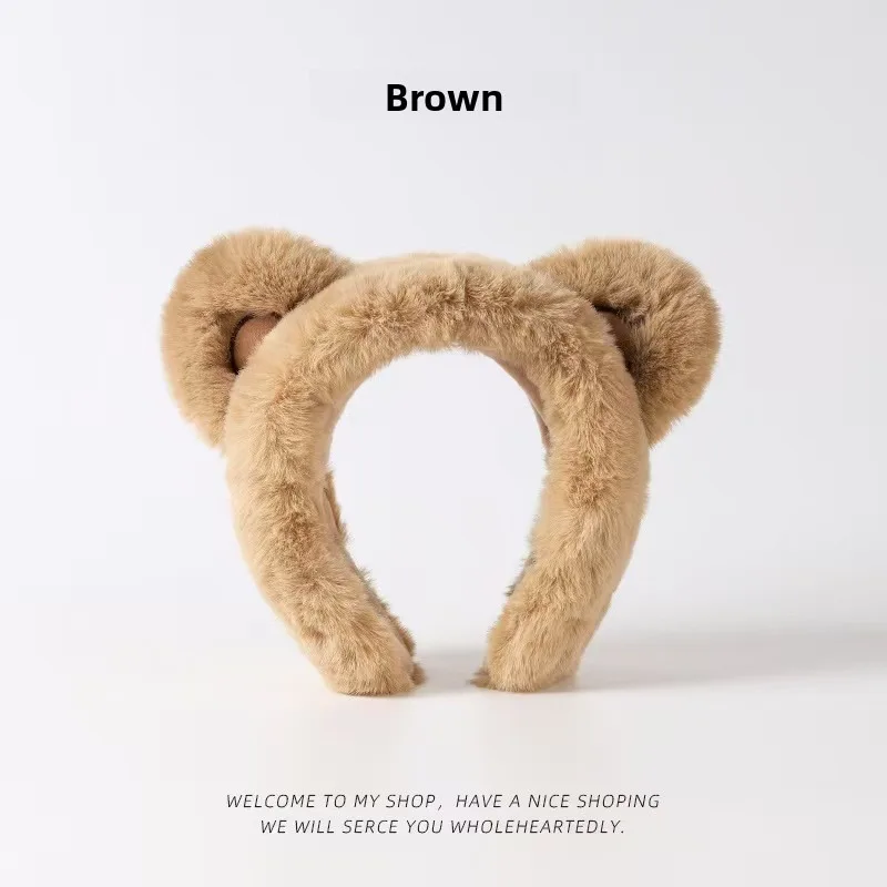 Cute Bear Shaped Plush Earmuffs for Men Women Winter Thermal Ear Warmers Windproof Soft Ear Covers for Outdoor Daily Use