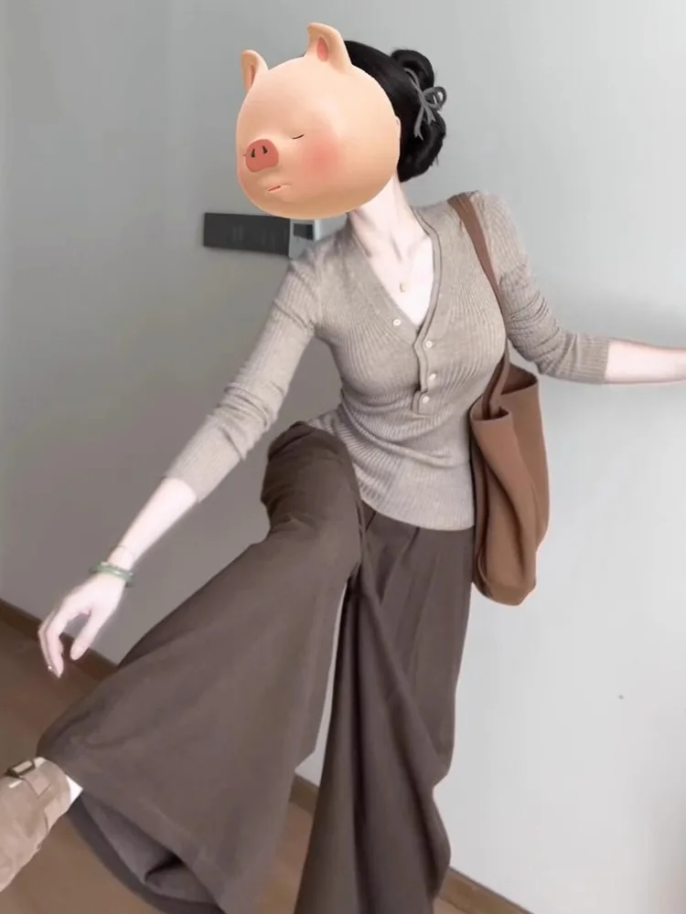 

Korean Sle V-Ne Knitted Sweater Women's Slim Fit ort Sle Early Spring Chic Top Commute Faion Knitwear Long Sve