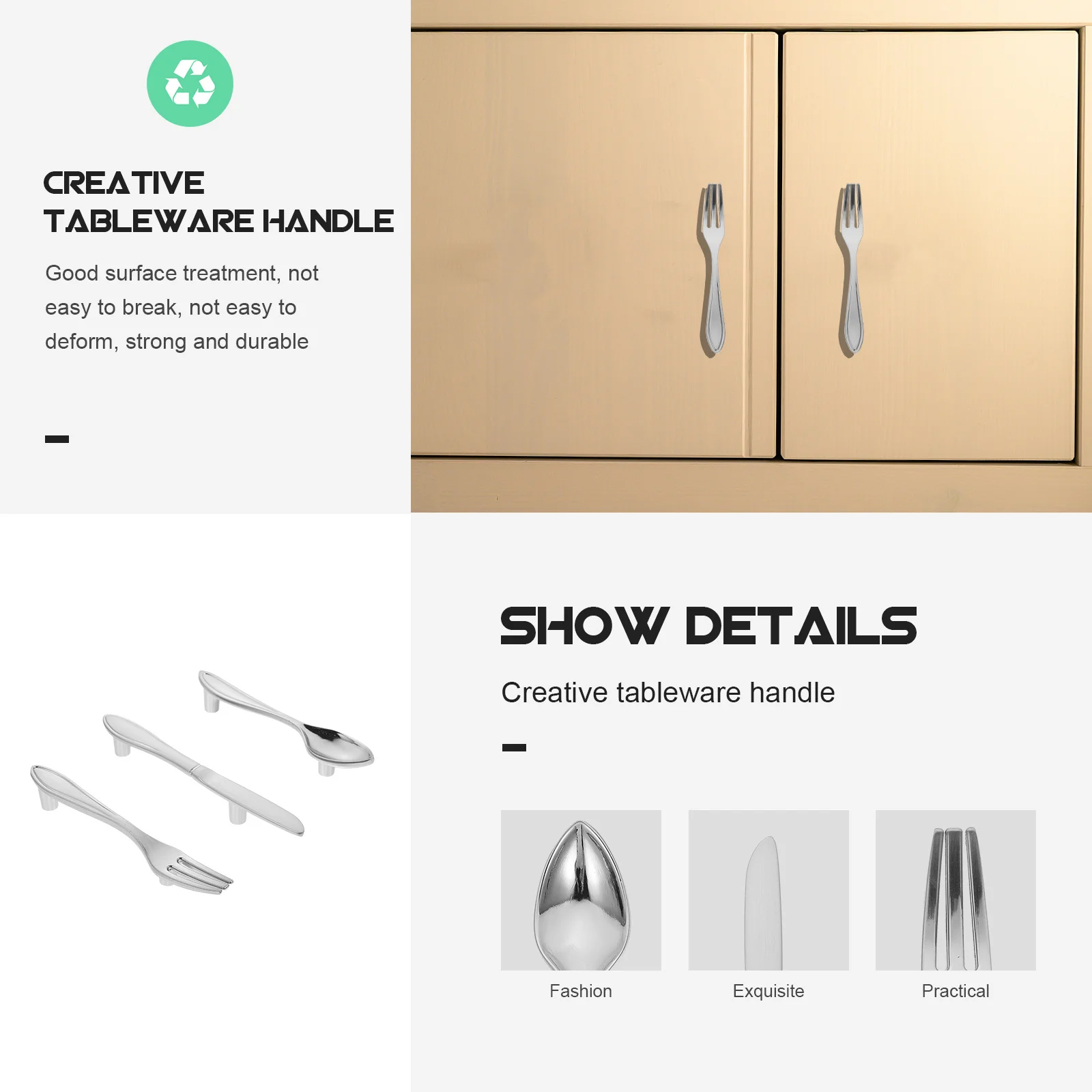 

3pcs Cutlery Shaped Cabinet Knobs Premium Zinc Alloy Decorative Door Handles For Furniture Wardrobe Drawer Silver