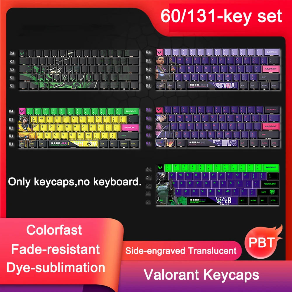 Valorant Keycaps Game Sage‌ Reyna Viper Killjoy Theme Personalized PBT Five-Sided Thermal Sublimation Cherry Profile Keycaps