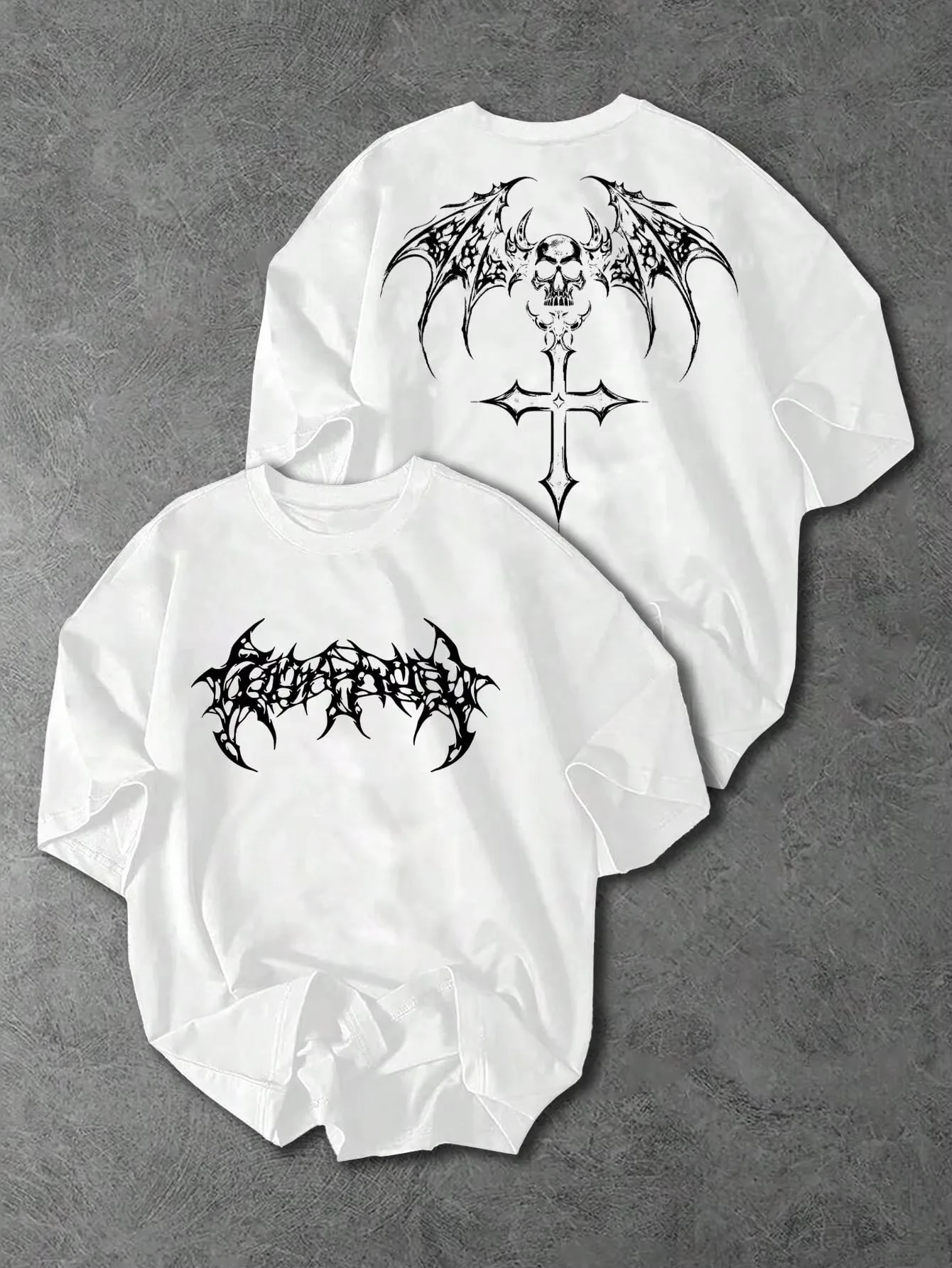 2026 New Pop Halloween Family Matching Oversized Unisex Streetwear T Shirt Gothic Skull Bat Wing Cross Graphic Tee Short Tops