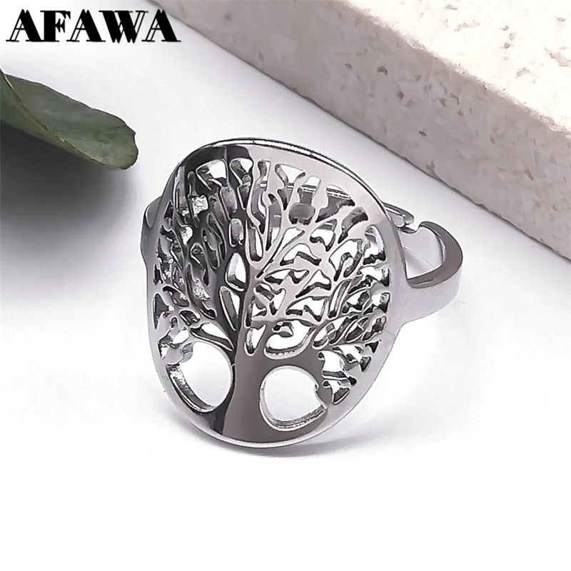 Vintage Viking Tree of Life Ring Stainless Steel Adjustable Finger Rings for Women Men Lucky Jewelry Couple Party Gift