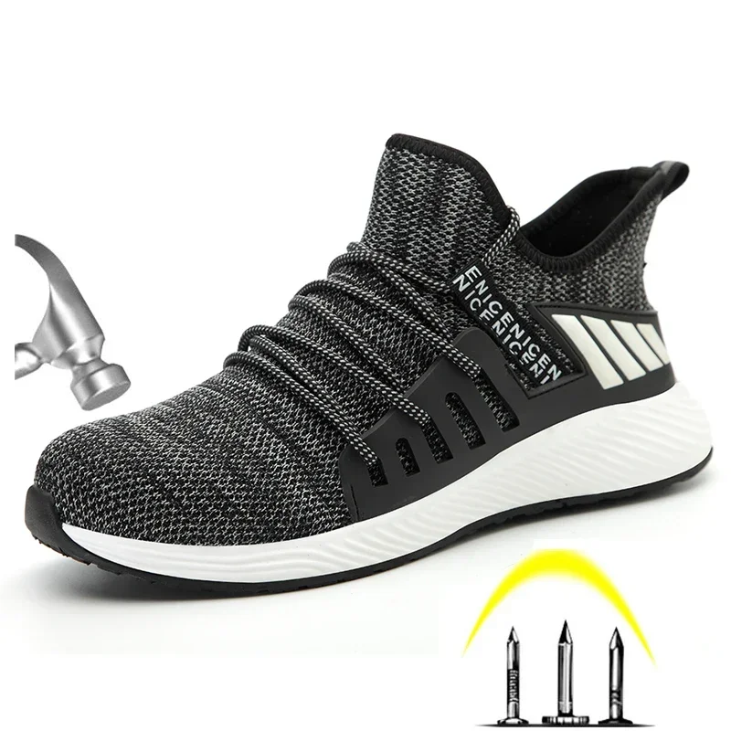 Men's Work Mesh Boots Men Steel Toe Work Shoes Outdoor Anti Slip Breathable Protective Boots Men's Puncture Proof Safety Shoes
