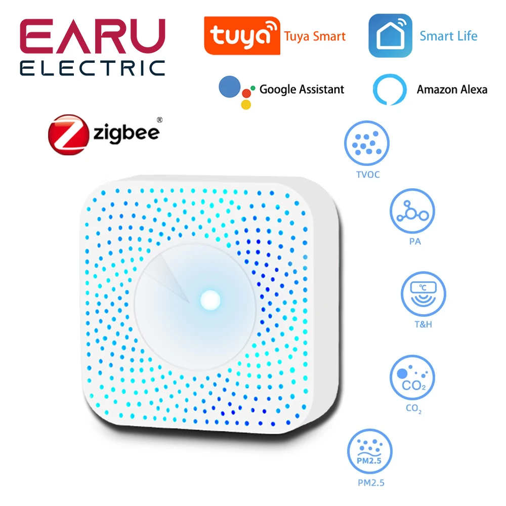 Tuya Zigbee Smart Air Housekeeper PM2.5 Formaldehyde VOC CO2 Temperature Humidity 6 In 1 Smart Air Box Sensor Automation Alarm