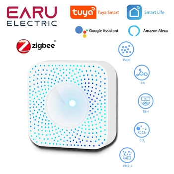 Tuya Zigbee smart air purifier PM2.5 formaldehyde VOC CO2 temperature humidity 6 In 1 smart air box sensor automation alarm