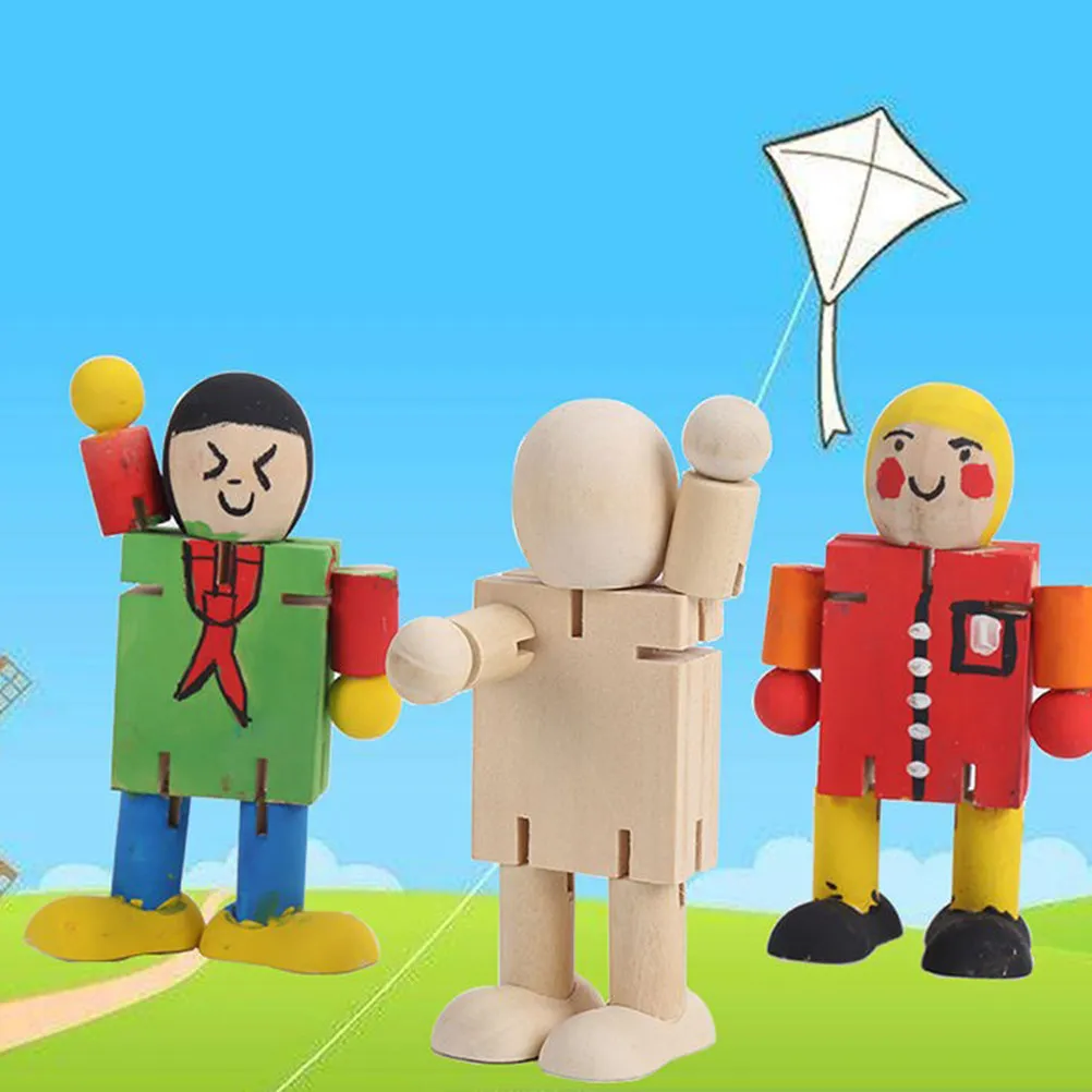 

5Pcs DIY Wooden Robot Blank Unpainted Wood Crafts for Kids Adults Creative Painting Projects Desktop Ornament Handmade Gift