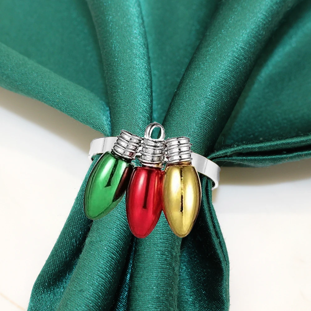 120Pcs Christmas Theme Napkin Rings Colorful Light Bulbs Napkin Ring Holder for Xmas Holiday Party Dinner Table Decorations