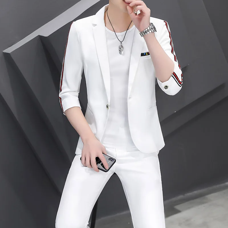 Traje de verano 2023 (Blazer + Pantalones occidentales) versión coreana, traje ajustado de media manga, Blazer informal de siete puntos, conjunto de