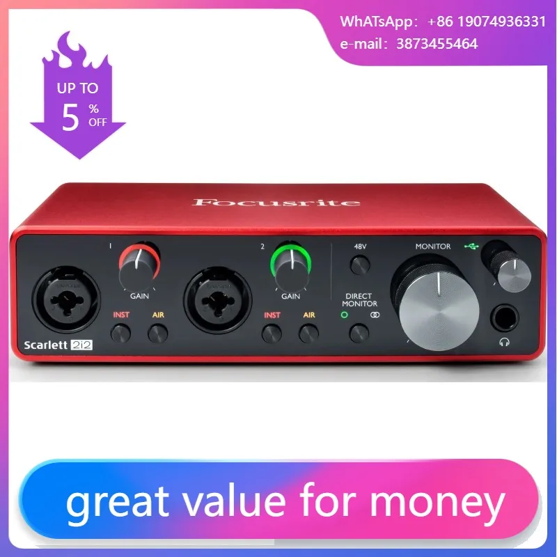 

212 Studio 3rd Generation Recarding Soundcard 24-bit/192 kHz 2-in 2-out USB Audio Interface for Condenser Microphone/headphones