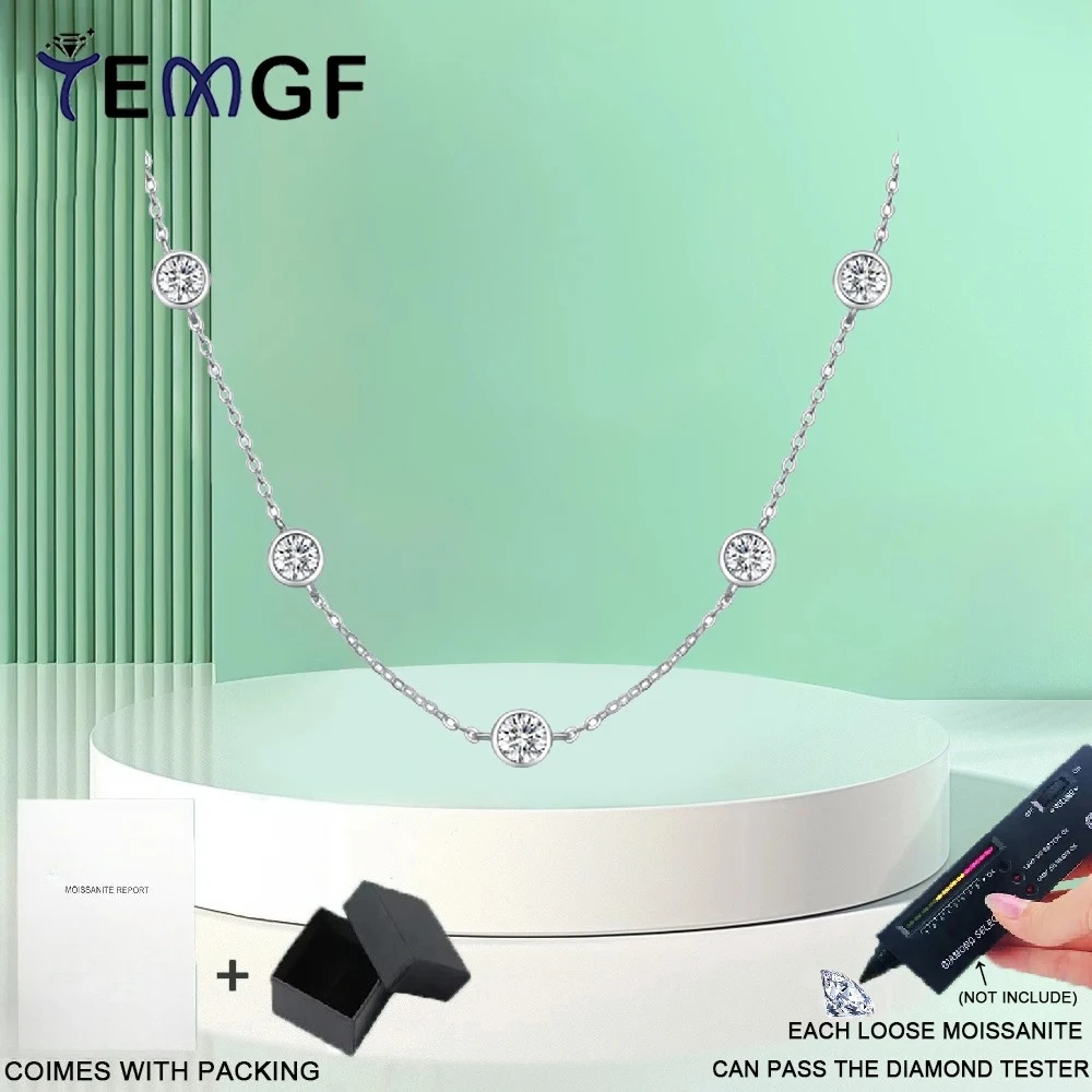 

TEMGF 4mm Moissanite Necklace S925 Silver Bubble Choker Neck Chain for Women Party Fashion Fine Jewelry Love Gifts GRA Certified