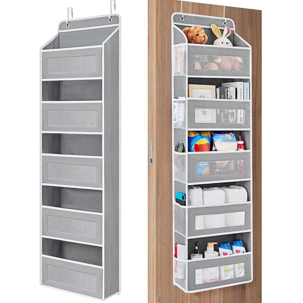 Over The Door Organizer, 5 Shelf Clear Window Hanging Storage Organizer with 5 Mesh Side Pockets,40 lbs Load Behind Door